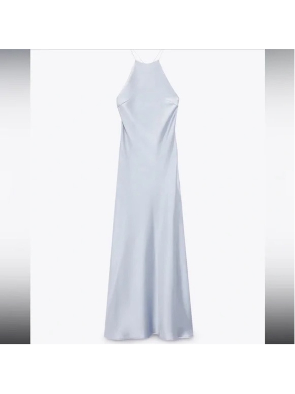 Women's Zara Light Blue Satin Halter Neck Maxi Dress M